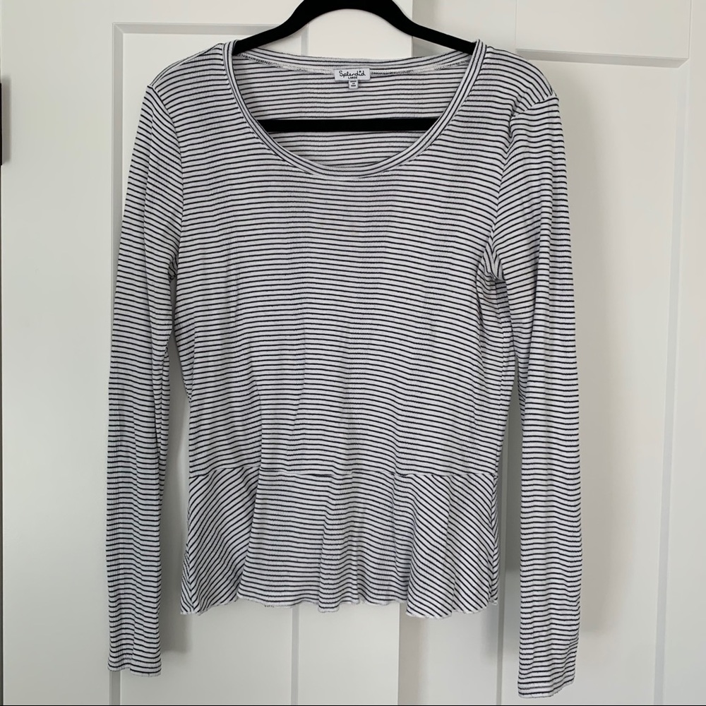 Splendid Codette Rib Stripe Bottom Ruffle Top - Picture 2 of 4